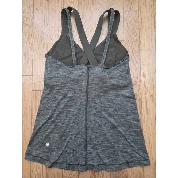 Lululemon Run For The Gold Tank Heathered Gator Green Camo Built in Bra Size 4 - Picture 3 of 4